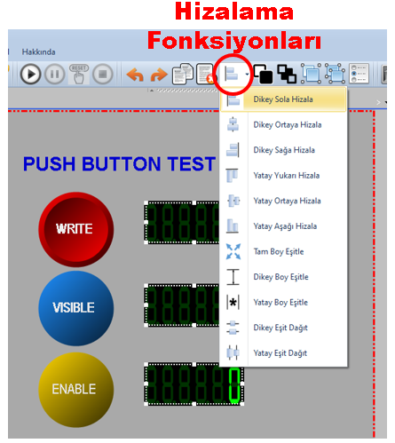 EOS SCADA Editor kullanıcı kontrolleri hizalama seçenekleri