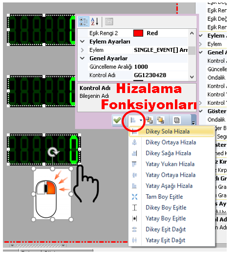 EOS SCADA kullanıcı kontrolü sağ tuş hizalama ayarları