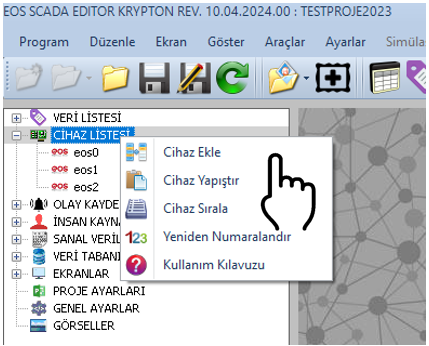 EOS SCADA Device Context Menu