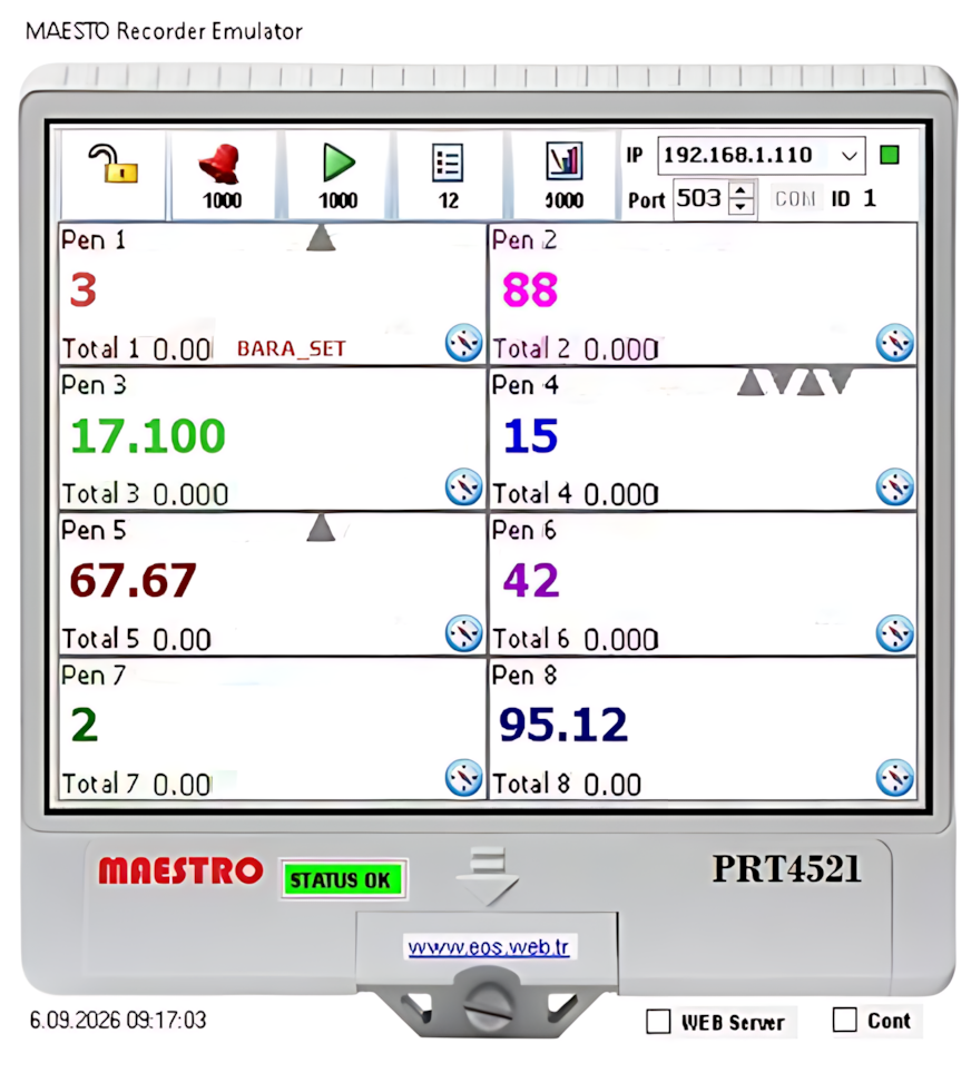 MAESTRO Recorder Emulator MODBUS Recorder simülatörü