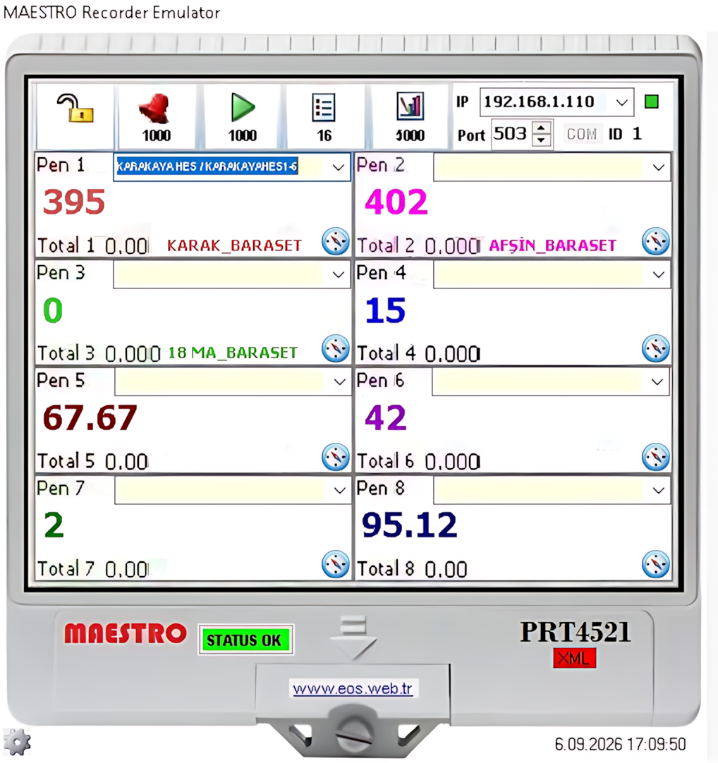 MAESTRO Recorder Emulator EÜAŞ BARASET MODBUS entegrasyonu